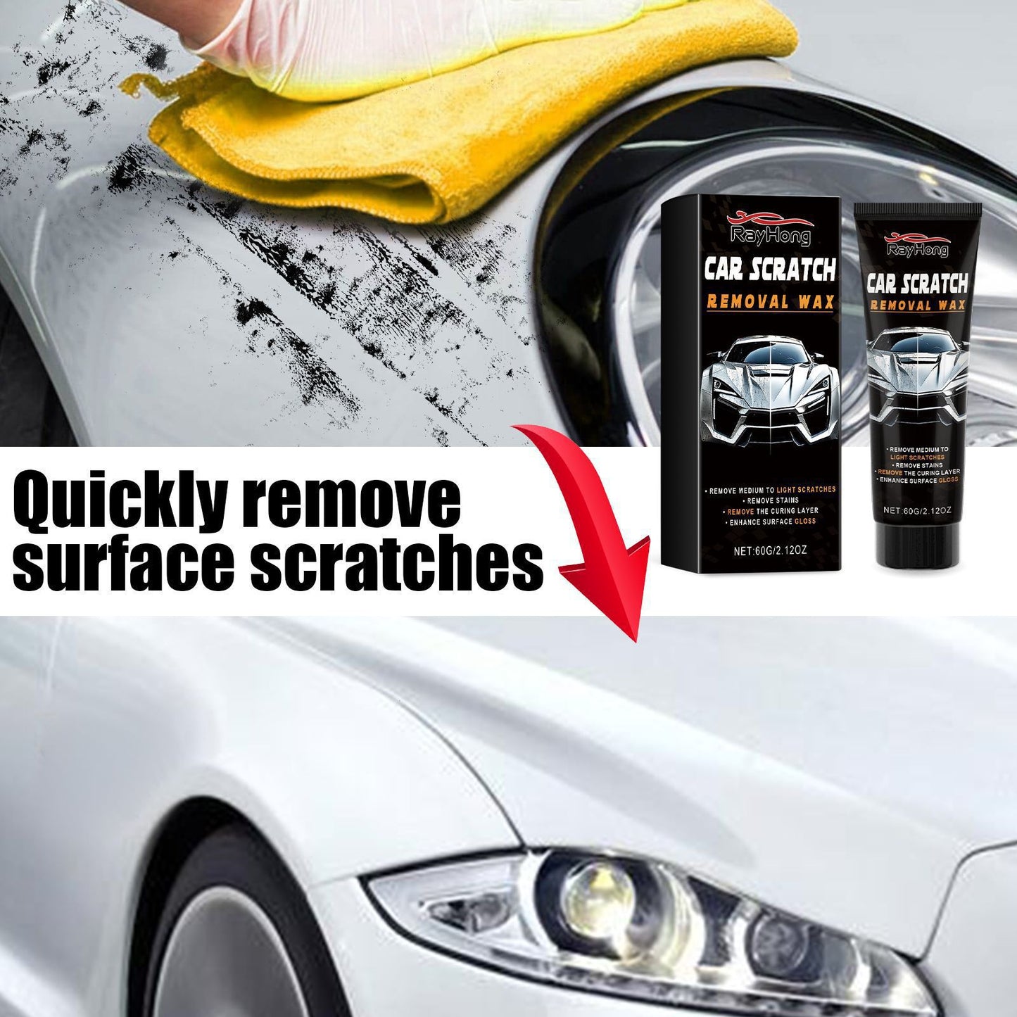 🚗✨ Professional Car Scratch Removal Wax - Restore Your Car's Showroom Shine! ✨🚗Advanced Formula Erases Years of Damage in Minutes - Complete with Professional Buffer Pad & Towel