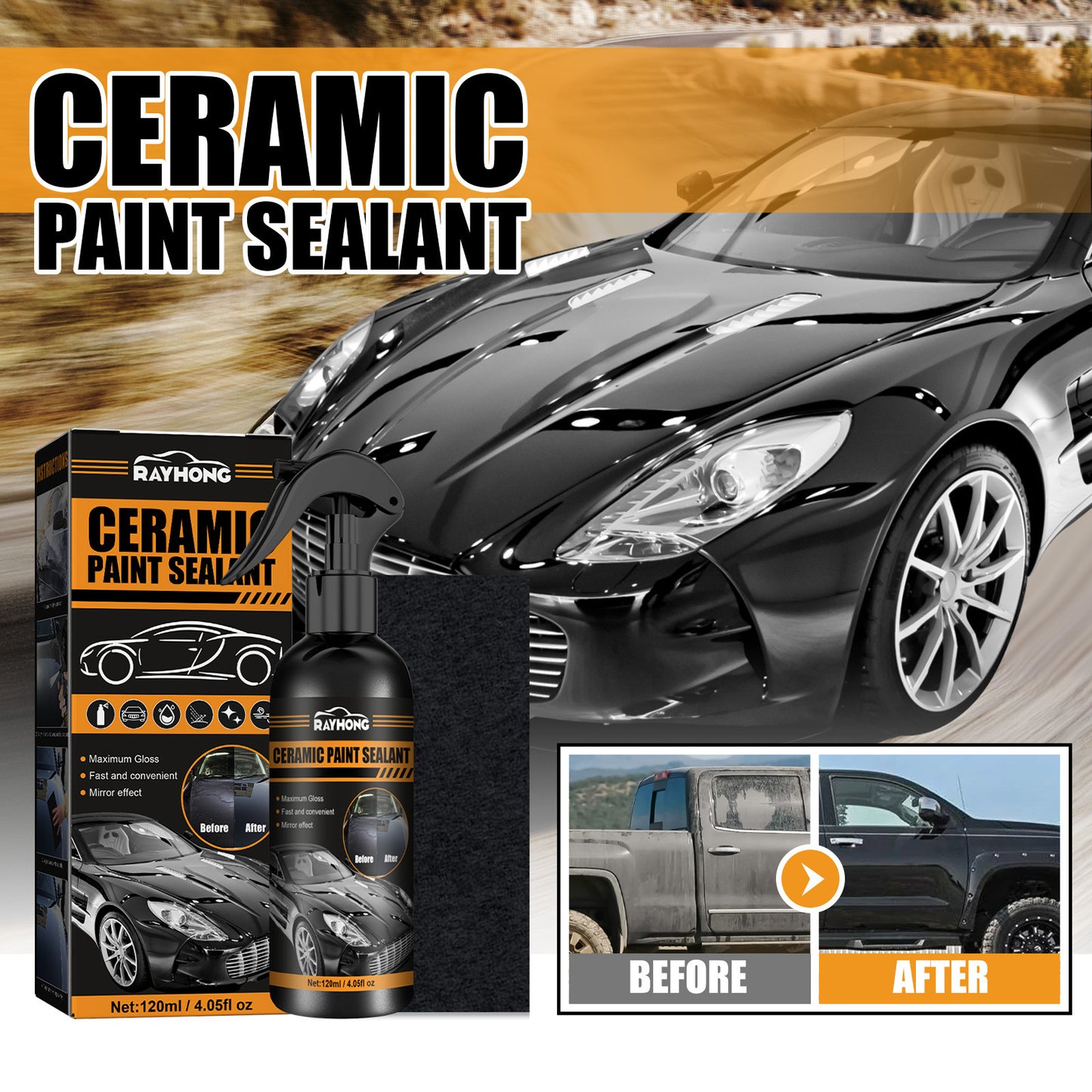 🚗💦 Next-Gen Ceramic Coating Spray - Professional Protection in a Bottle! ✨🛡️3-in-1 Formula: Clean, Coat & Protect in ONE Step - Now with Advanced UV Shield Technology