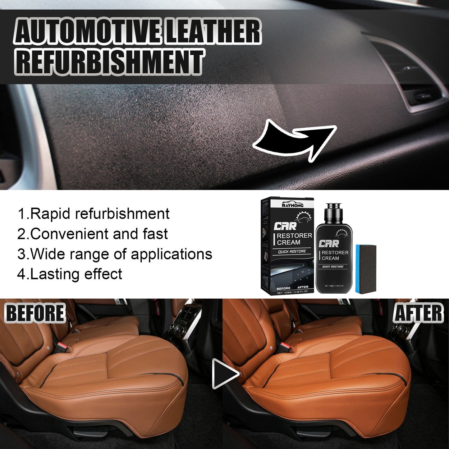 🌟 RayHong Ultimate Plastic & Trim Restorer - Rejuvenate Your Vehicle's Surfaces for Months, Not Days! 🌟Professional-Grade Formula: Restore, Seal & Protect All Plastic, Rubber & Vinyl Surfaces with One Easy Application